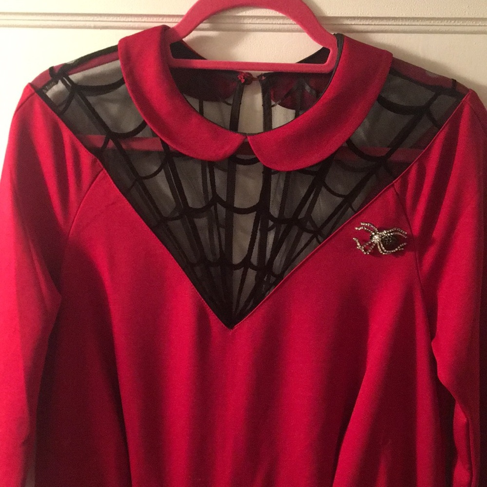 Unique Vintage 1950s burgundy spiderweb Endora fit and flare dress